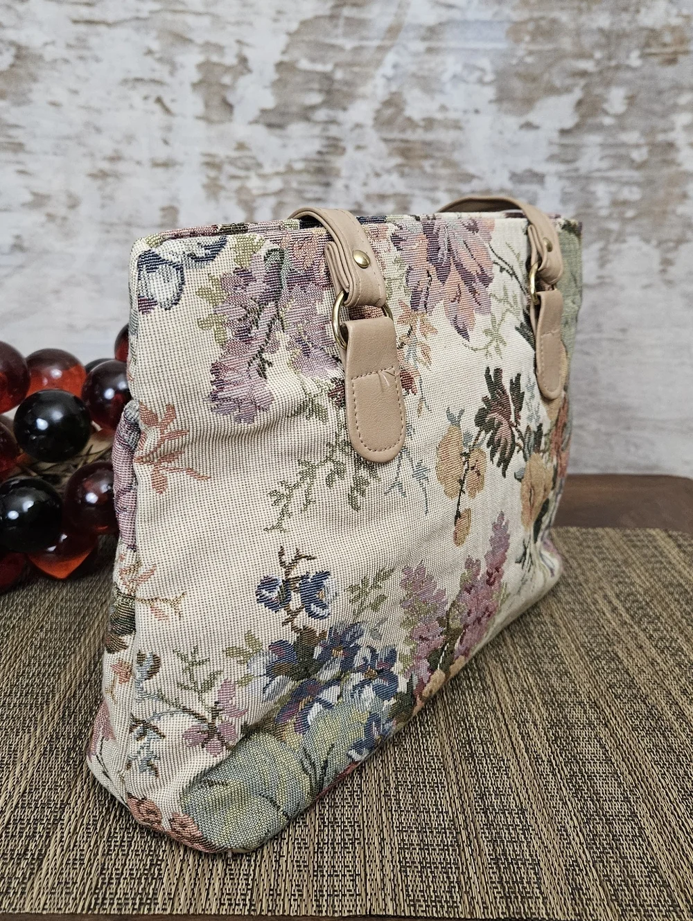 Vintage Floral Tapestry Purse Bag 80s 90s Cottagecore - Picture 3 of 10